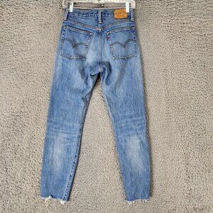Levis Jeans Womens 26 Blue White Oak Cone Denim Stretch Button Fly Cropped